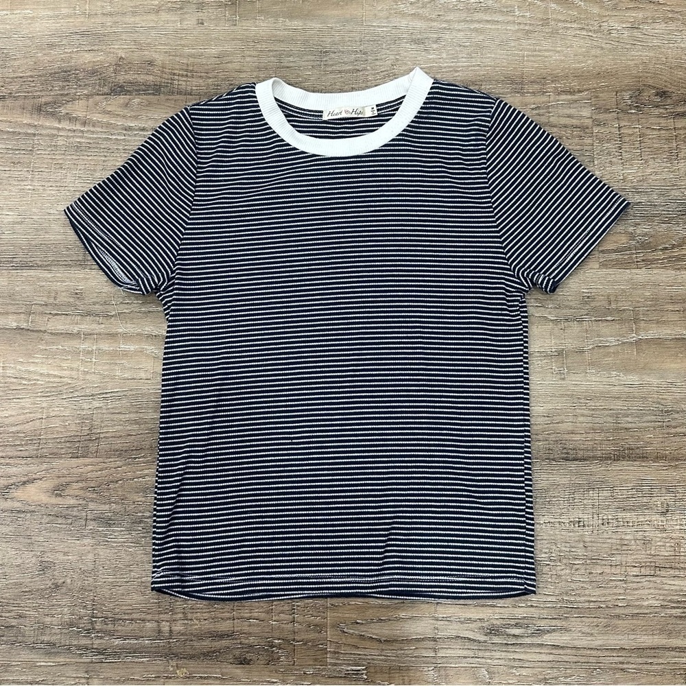 Heart Hips Navy and White Striped Top